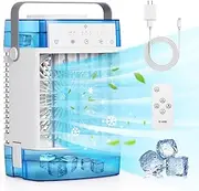 [Yestono] Portable Air Conditioners,3-Speed Small AC Fan, Evaporative Air Cooler with Remote,Timer function,7-Color Night light, 2 Mist modes,Personal Air Conditioner for Bedroom,Office,Room(Blue)