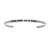 Intuitions Stainless Steel ONE STEP AT A TIME Diamond Accent Cuff Bangle Bracelet, 7"