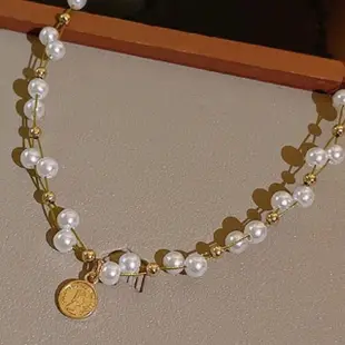 【KT DADA】法式項鍊 女生禮物 項鍊女 純銀項鍊 珍珠項鍊 金幣項鍊 小香項鍊 韓國項鍊 珍珠頸鏈
