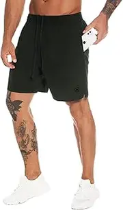 [MOVEUP] 2 in 1 Gym Running Shorts 7" Quick Dry Spandex Shell Fabric Compression Lining Sport Shorts Basketball Shorts Active Fitness Shorts Workout Training Shorts with Zipper Pocket for Men