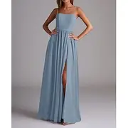 A-Line Bridesmaid Dress Spaghetti Strap Sleeveless Elegant Floor Length Chiffon with Pleats / Split Front 2025