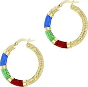 [CARISSIMA] Gold Women's 9ct Gold 26.5mm 3-Colour Enamel Twist-Tube Hoop Creole Earrings