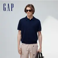 在飛比找momo購物網優惠-【GAP】男裝 短袖POLO衫 絨感針織系列-海軍藍(890
