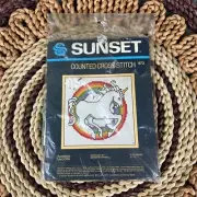 Sunset 973 Rainbow Unicorn Cross Stitch Kit Unfinished 5"x 5" When Framed