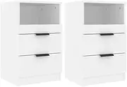 vidaXL 2X Bedside Cabinets Indoor Living Room Bedroom Nightstand Side End Table Drawer Storage Home Organiser Telephone Stand White Engineered Wood
