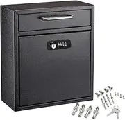 AdirOffice Ultimate Drop Box Wall-Mounted Mailbox - Hanging Secured Postbox - Durable Spacious Key or Combination Lock Box Perfect for After Hours Deposits Payments Key and Letter Drop (Medium, Black)