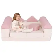 Giantex Kids Play Couch Modular Sofa Foam Couch w/Breathable Suede Fabric Beige & Pink