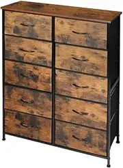 LEVEDE Chest of 10 Drawers, Tallboy Storage Cabinet, Tower Dresser Organizer Clothes Toys Storage Unit, Home Furniture for Bedroom, Living Room, Hallway, Office (Retro Brown)