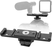Chromlives Dual Cold Shoe Mount Bracket, Dual Hot Shoe Extension Bar,Cold Shoe Mount Plate Adapter,Aluminum Dual Shoe Extension Bracket with Cable Slot Bayonet for Microphone,Led Video Light,Monitors
