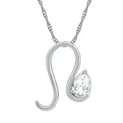 Pear-Shaped White Lab-Created Sapphire Leo Zodiac Sign Pendant in Sterling Silver