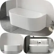 Qld 1500mm 1700mm Otti Noosa Oval Back to Wall Bath Tub Matte White Gloss White