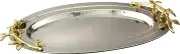 Elegance Golden Vine Hammered Stainless Steel Oval Tray, 16.5 by 10-Inch, Silver/Gold