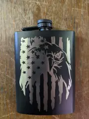 Eagle American Flag Black Stainless Steel 8 Oz Hip Flask Funnel Shot Cup