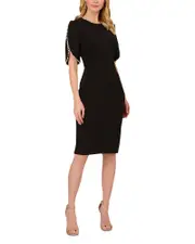 Adrianna Papell Pearl Trim Crepe Midi Dress