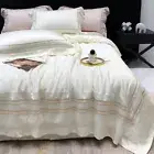 Bedding Set 4pcs Silk Cotton Embroidery Duvet Cover Flat Sheet 2 Pillowcases