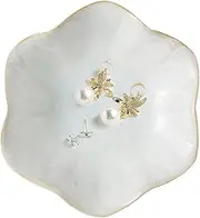 [AZIDWERYQ] Jewellery Tray 4.3 Inch Flower Shape Ceramic Trinket Tray Elegant White Plate Storage Decorative for Jewelry Ring Perfume Key, Gift Jewelry