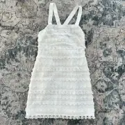NWT Ted Baker White Mini Shift Dress Womens US 4 Grosgrain Embellished Fringe