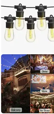 48FT Outdoor LED String Light Waterproof Patio Bulb Dimmable S14 Warm White 15M