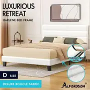ALFORDSON Bed Frame Double Size Upholstered Platform White Boucle HARLENE