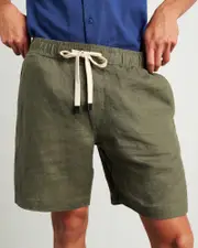 [Jag] Jag Men's Noah Linen Drawcord Short In Military Green Size Medium Medium Green