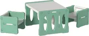 Keezi 3pcs Kids Table and Chairs, Children Study Set Drawing Eating Painting Learning Activity Play Centre Furniture Setting 2 Chair, Storage Desktop Green