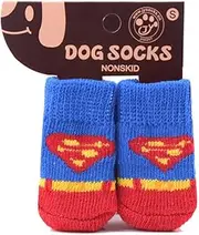 DoggKKin 4 Pairs Dog Socks Paws Stop Licking | Non-Slip Puppy Shoes for Small Dogs (S/M/L Sizes) – Perfect Traction & Comfort for Shoe Dog Paws! Protector for Hardwood Floors Indoor Wear (Blue, L)