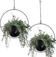 ABETREE 2 Pcs Hanging Planters for Indoor and Outdoor Plants with Hooks and Chains Metal Modern Wall and Ceiling Planter Minimalist Flower Pot Hold Planters Hanger for Home Decor,Black
