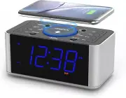 Alarm Clock Radio with 5W Wireless Charging, Snooze,Bluetooth, Dual Alarm,