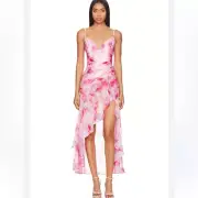 Revolve Bardot Sorella Midi Dress in Pink Tie Dye New XS