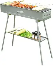 [WillBBQ] Commercial Quality Multi-Size Charcoal Hibachi BBQ Portable Grill Great For Backyard Or Camping Cooking Skewer Kebab Satay Xinjiang Kaochuan (80cm x 18cm)