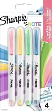 Sharpie Marker Pen Set Highlighter Drawing x4 S-Note Art Pen Chisel Tip Coloured