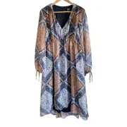 Just Taylor Midi Dress 10 Sheer Floral Boho Peasant V Neck Cottagecore Chiffon