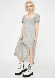 [Dolls Kill] Leopard Daze Grey Eloya Midi Dress