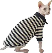 UOSIA Sphynx Cat Clothes Cotton Cat T-Shirts Stripes Sphynx Hairless Cat Pajamas Breathable Cat Vest for Sphynx Cornish Rex, Devon Rex