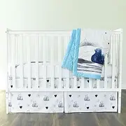 JumpOff Jo - 3 Piece Crib Bedding Set for Boys and Girls, Fitted Crib Sheet, Crib Skirt, & Hypoallergenic Quilt - Microfiber Baby Nursery Bedding - Mama Bear Blue