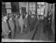 Crowd of men crowded at the Sydney Stock Exchange, Pitt Street, Sy- Old Photo