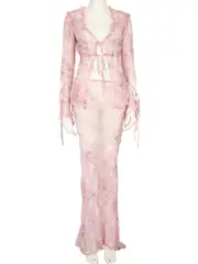Pink Snake Sheer Midi Dress & Top Set