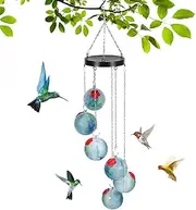 Wind Chime Hummingbird Feeder Eye Catching Window Bird Feeder with Red Silicone Flowers Hanging Bird Feeder Decorative Outdoor Bird Feeder Charming Humming Bird Feeder for Outdoor Patio Birds PoUYWH