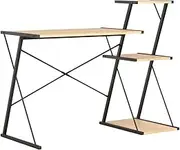 Black Desk with Shelf for Home Office, Computer Table, Sturdy Frame, Adjustable Shelves, Space-Saving Workstation, Home/Office Use