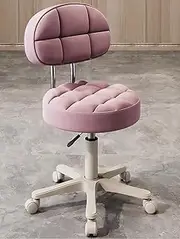 Round Rolling Stool with Back Support, Heavy Duty PU Leather Height Adjustable Swivel Stool Chair for Salon Spa Beauty Massage Dental Home Office Use, Mute Wheels,Pink
