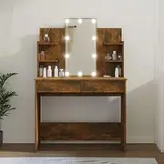 Dressing Table, Makeup Vanity Desk Makeup Table Cosmetic Desk Dressing Table with LED Smoked Oak 96x40x142 cm