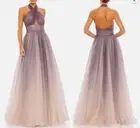 MAC DUGGAL 20376 PURPLE GLITTER OMBRE HALTER NECK GOWN sz 8