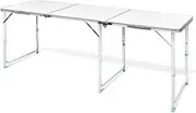 Folding Camping Table Aluminum Folding Card Table Picnic Table with Handle, White Metal Foldable Table, Height Adjustable Portable Camp Table for Picnic, BBQ, Party, Beach, 180 x 60 cm