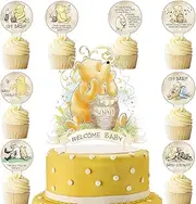 25PCS Pooh Cake Topper and Cupcake Toppers Cute Winnie Cake Topper For Birthday Party Cake Decorations Baby Shower Decorations Perfect Addition For Winnie Bee Theme Party Supplies 1 St Birthday