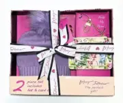 Betsey Johnson Purple Hat & Floral Wallet ID Card Case Bag Key Charm Gift Set