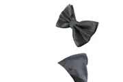 Mens Dark Silver Plain Coloured Checkered Bow Tie & Matching Pocket Square Set