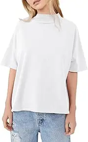 [Fazortev] Womens Casual Short Sleeve Mock Neck T Shirts Summer Loose Fit Basic Plain Tee Tops