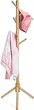 Kid's Coat Rack Stand Beech Wood Clothes Tree, Height Adjustable Freestanding Child Jacket Holder with 9 Hooks, Hanging Hats and Handbags, Hallway, Entryway,Bedroom, Easy Assembly (Natural)