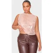 Plus Pink Sequin Sleeveless Long Top, Pink