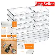 Stylish 12-Piece Clear Drawer Organizers with Non-Slip and Stackable Features